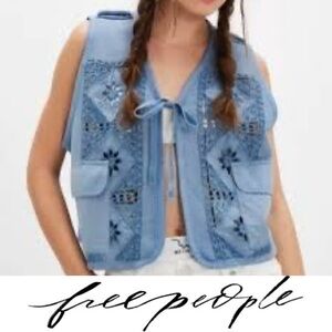 Free People Wonderstruck Embroidered Vest ❤️ NWOT Size Small